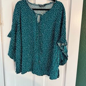 Teal Polka Dot Women's Flowy Sleeve Top
